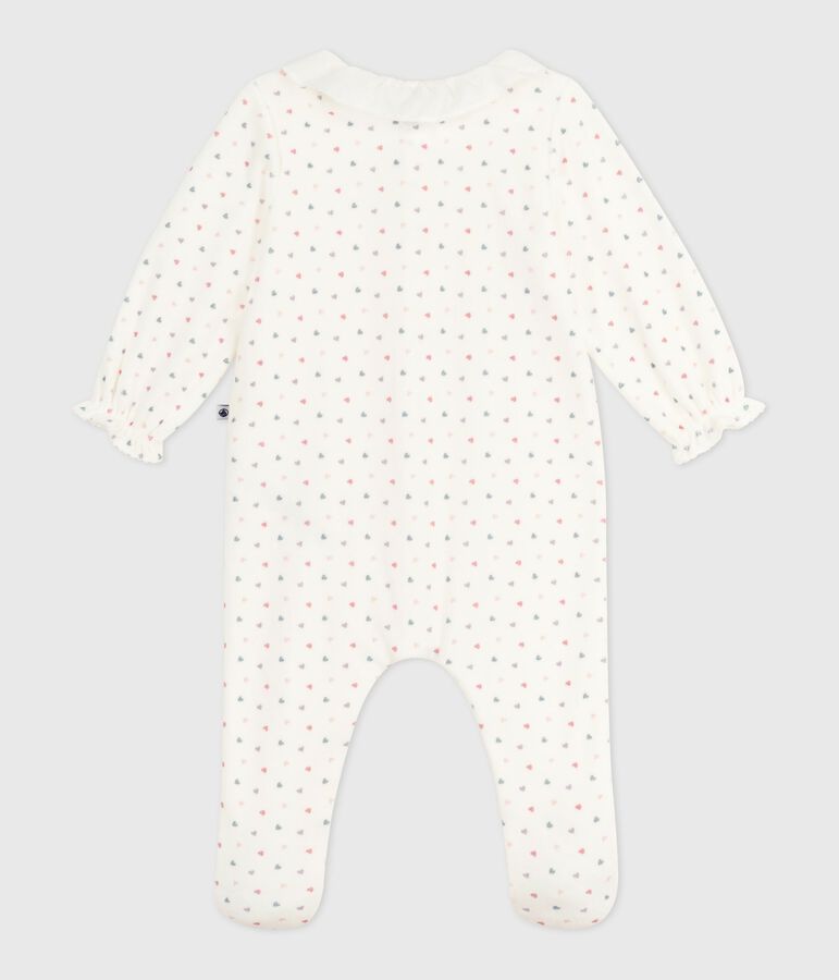 Pyjama b&eacute;b&eacute; en velours &agrave; col imprim&eacute; c&oelig;urs blanc MARSHMALLOW/blanc MULTICO