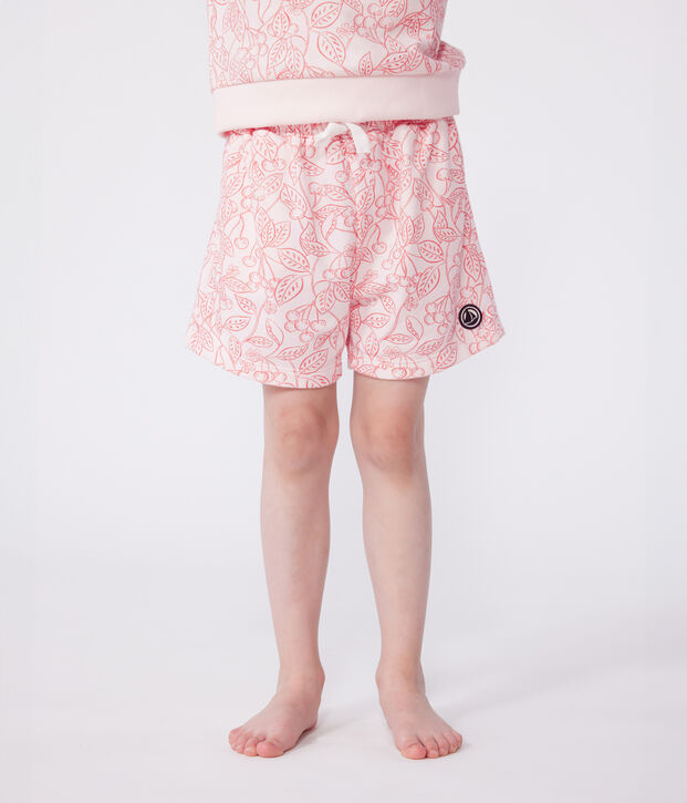Short enfant en coton imprim&eacute; rose/rouge