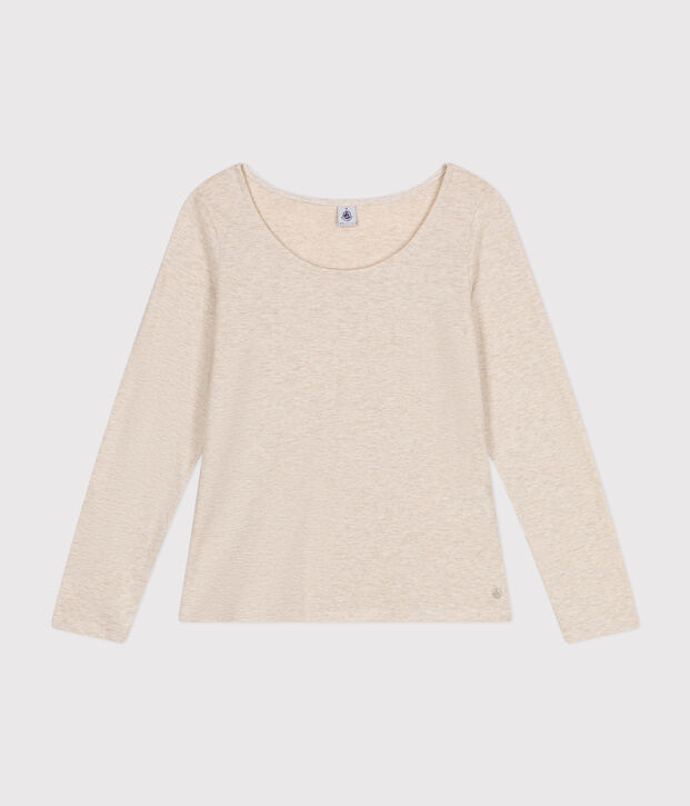 Tee-shirt Le Droit manches longues col danseuse en jersey flamm&eacute; femme beige chin&eacute;