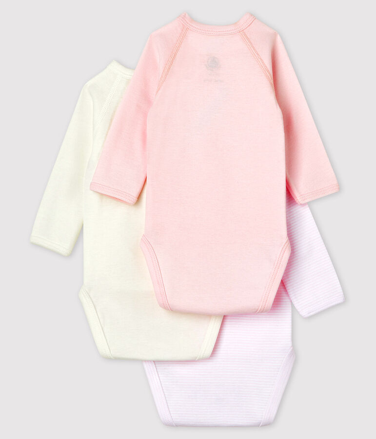 Set van 3 milleraie overslag baby-rompertjes met lange mouwen van biologisch katoen multicouleur