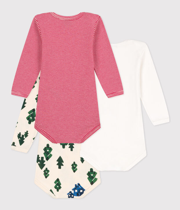 Set van 3 katoenen body's met lange mouwen met dennenbomenprint multicouleur