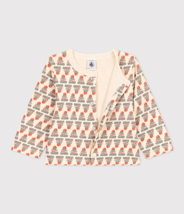 Cardigan voor baby's in dikke jersey met print ecru/multicouleur