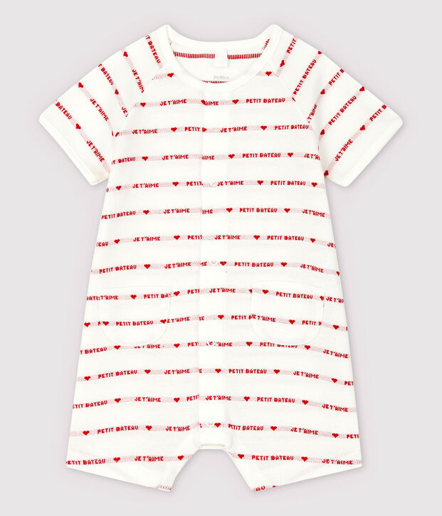 Petit Bateau je 'aime jacquard playsuit van biologisch katoen wit/rood