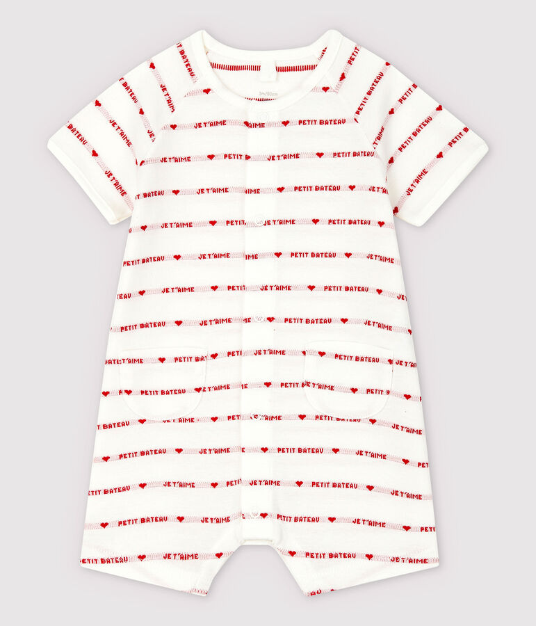 Petit Bateau je 'aime jacquard playsuit van biologisch katoen wit/rood