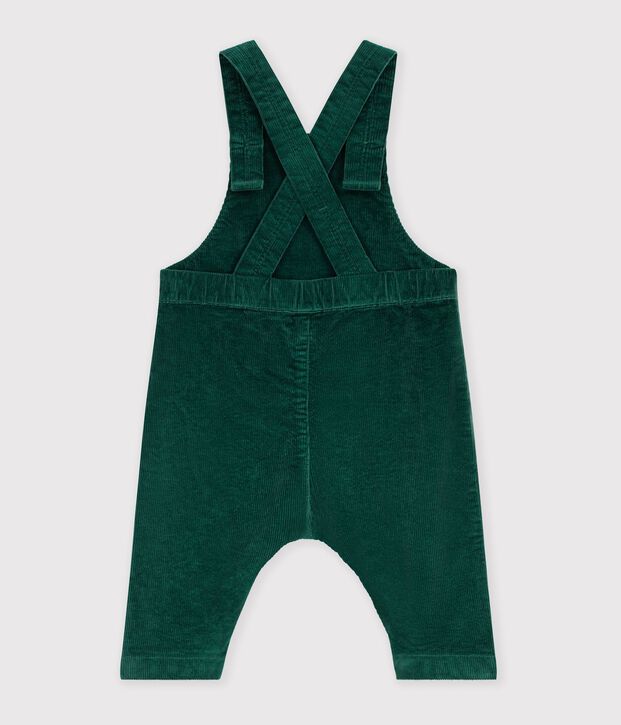 Salopette b&eacute;b&eacute; en velours jambes longues unie vert fonc&eacute;