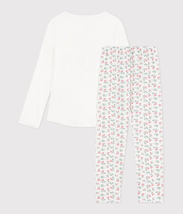Pyjama enfant en coton imprim&eacute; fleuri blanc/multicouleur