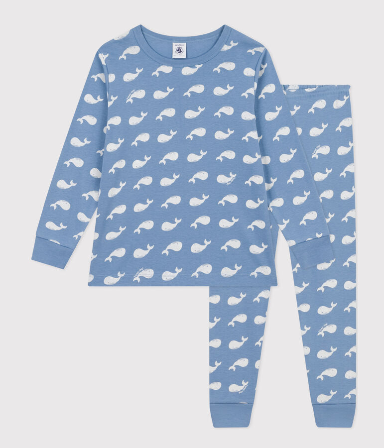 Katoenen pyjama met walvisprint voor kinderen blauw/wit