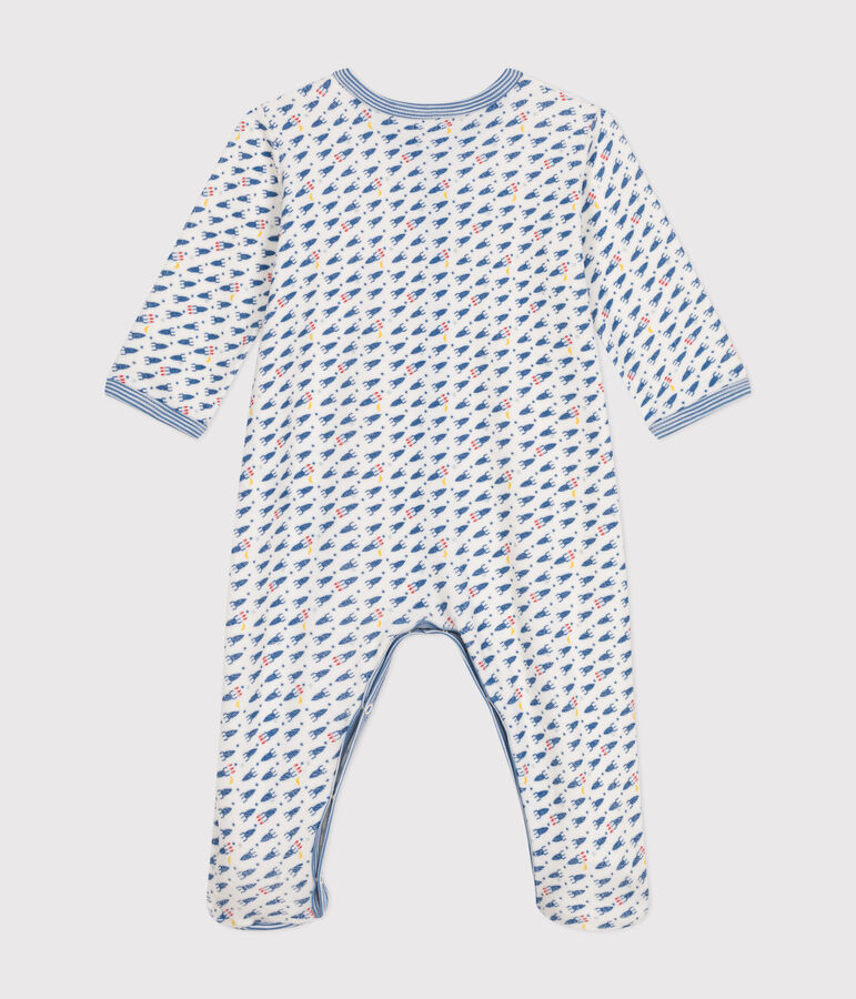 Fluwelen babypyjama met raketprint wit MARSHMALLOW/wit MULTICO