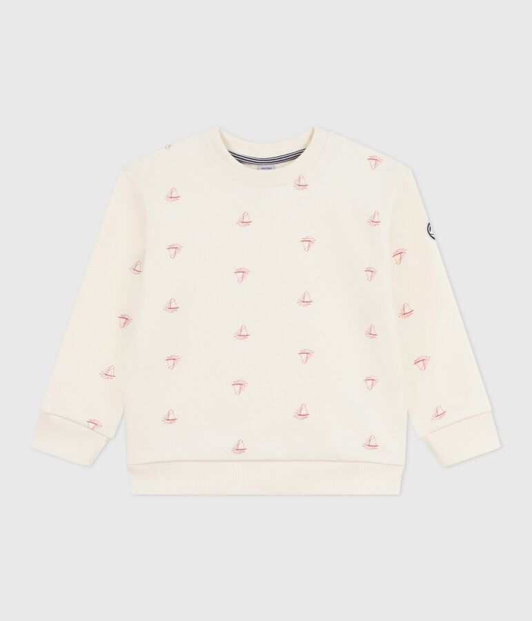 Sweatshirt enfant en coton imprim&eacute; &eacute;cru/rouge