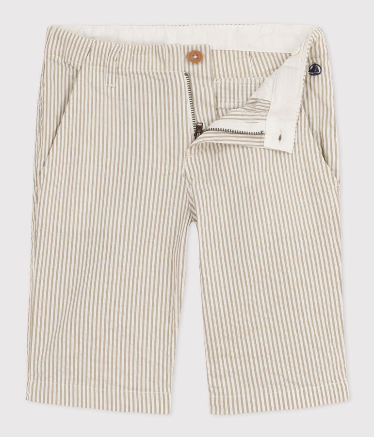 Bermuda en seersucker enfant gar&ccedil;on vert/blanc
