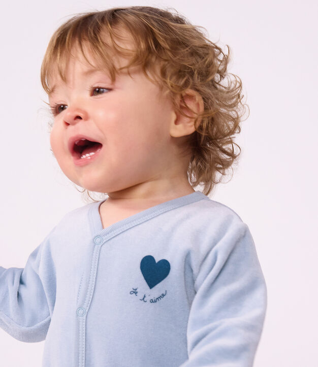 Pyjama b&eacute;b&eacute; en velours uni avec motif plac&eacute; bleu