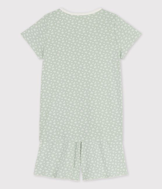 Pyjacourt fleurs fille en coton vert HERBIER/ MARSHMALLOW