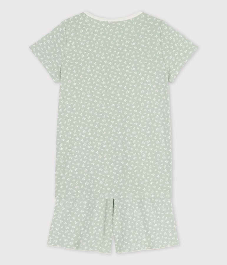 Pyjacourt fleurs fille en coton vert/blanc