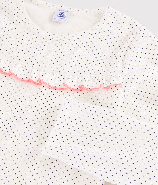 Pyjama à pois petite fille en côte blanc MARSHMALLOW/bleu MEDIEVAL