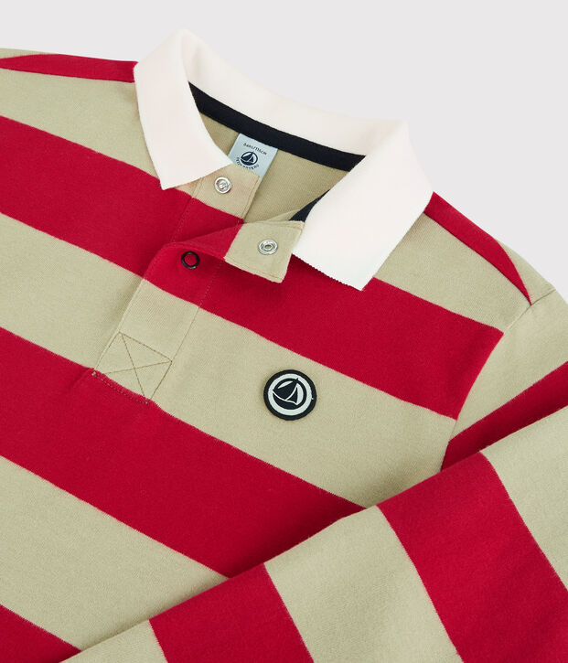 Gestreepte jongenspolo met lange mouwen van katoen rood/beige
