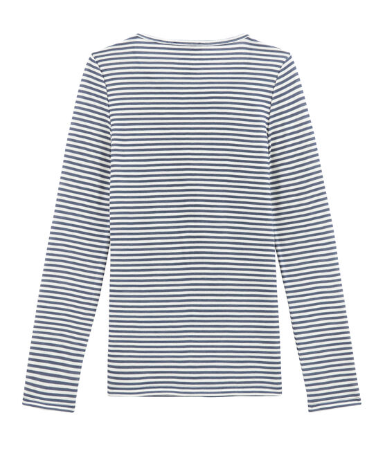 Tee shirt manches longues coton et laine pour femme bleu TURQUIN/blanc MARSHMALLOW