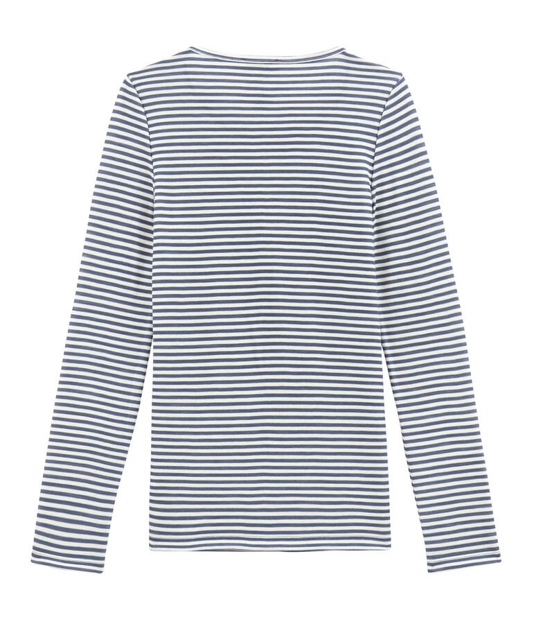 Tee shirt manches longues coton et laine pour femme bleu/blanc
