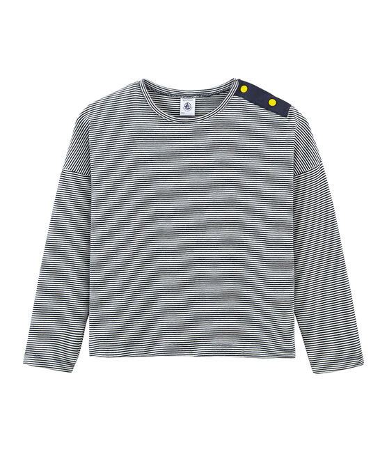 T-shirt met lange mouwen voor meisjes blauw SMOKING/wit MARSHMALLOW