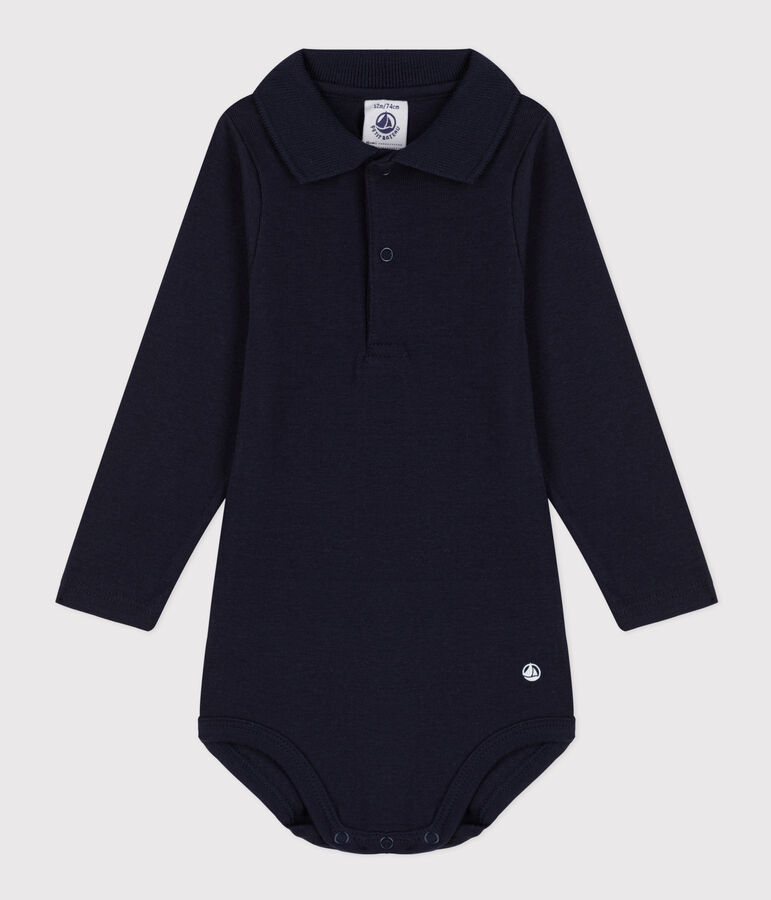Body b&eacute;b&eacute; col polo en coton uni bleu