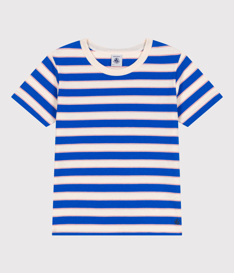 Katoenen kinder-T-shirt met korte mouw en streepjes ecru/multicouleur
