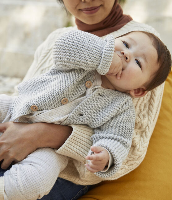 Gebreide uniseks babycardigan in ribbelsteek grijs BELUGA CHINE