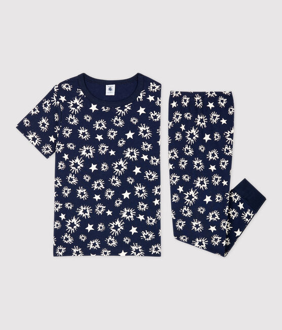 Katoenen jongenspyjama met sterrenprint blauw SMOKING/wit MARSHMALLOW