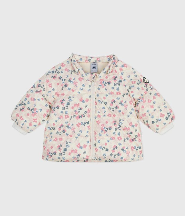 Doudoune b&eacute;b&eacute; imprim&eacute;e fleurs capuche amovible &eacute;cru/multicouleur