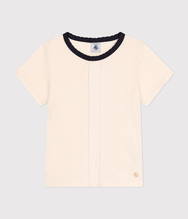 Tee-shirt manches courtes en coton enfant fille &eacute;cru
