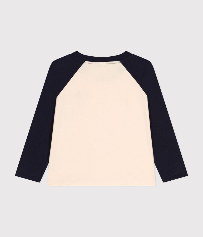 Jongens-T-shirt met lange mouwen van dunne jerseystof ecru/blauw