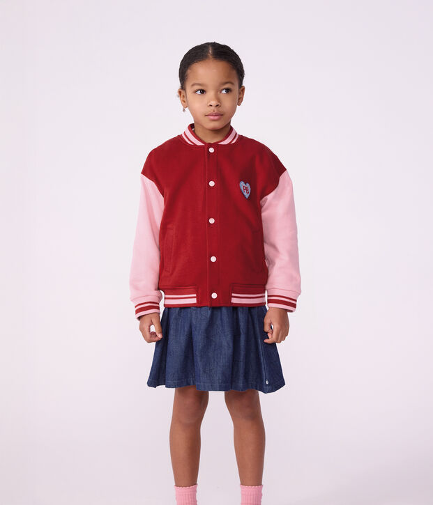 Veste teddy enfant en coton uni colorblock rouge