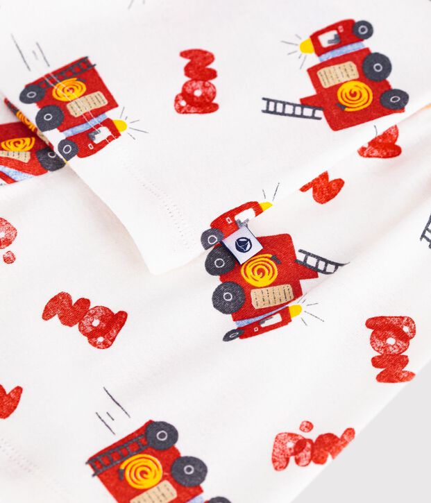 Korte katoenen kinderpyjama met brandweermanprint wit/multicouleur