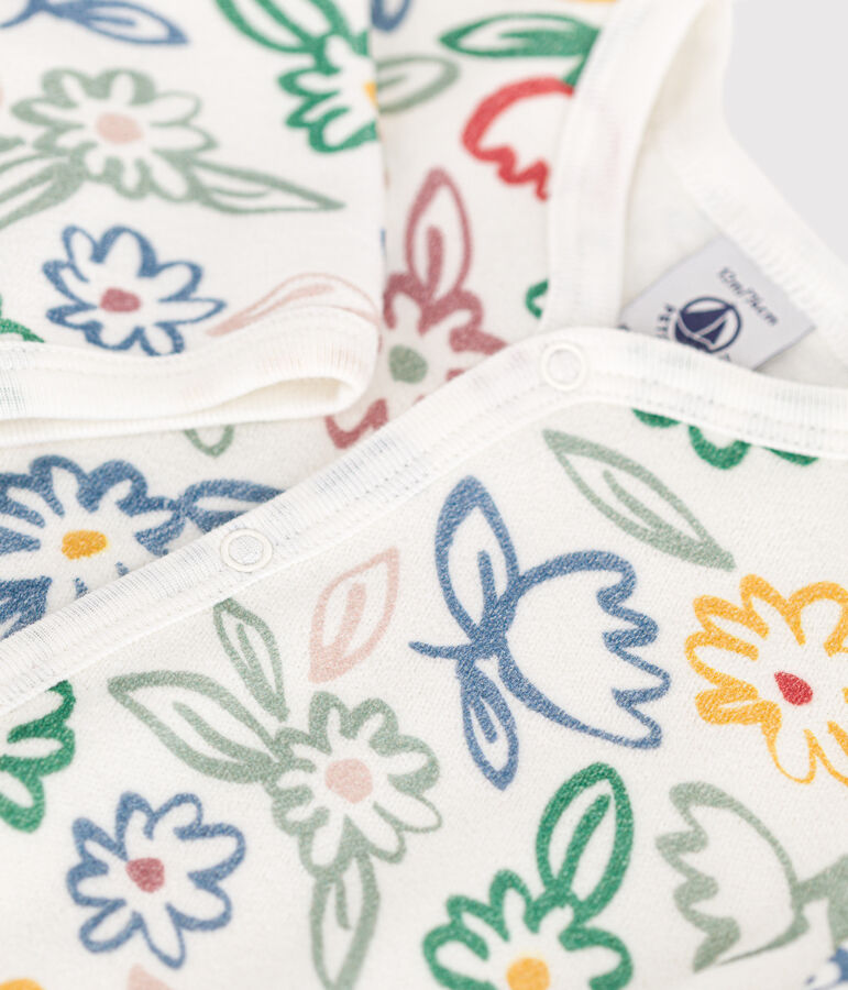 Babypyjama van fluweel met bloemenprint wit MARSHMALLOW/wit MULTICO