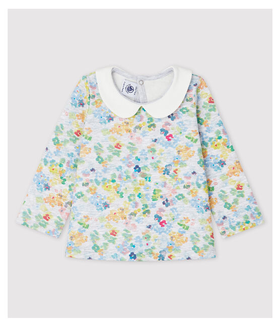 Blouse à col manches longues en jersey bébé fille gris POUSSIERE/blanc MULTICO