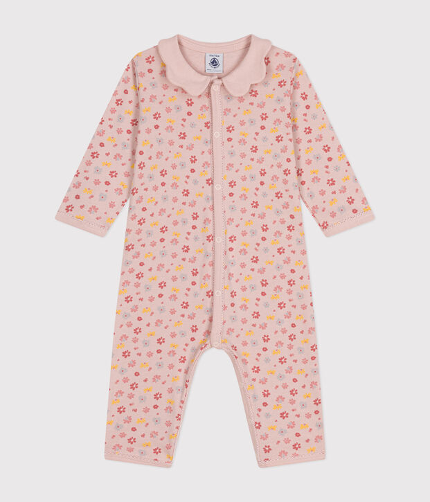 Katoenen babypyjama zonder voetjes met bloemenprint roze/multicouleur