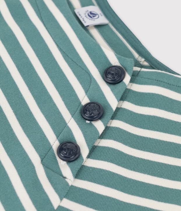 Katoenen marinetruitje met knoopsluiting voor dames groen/ecru