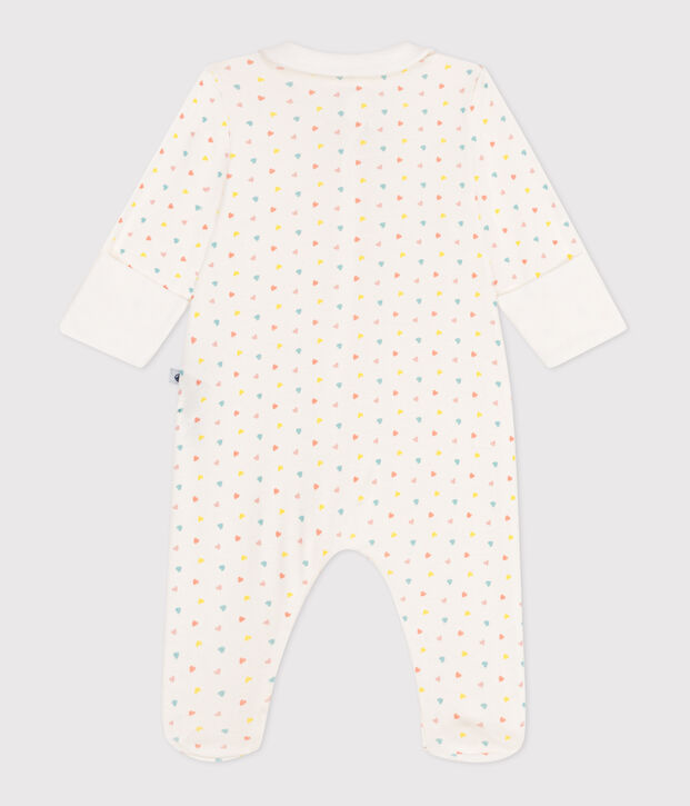 Pyjama b&eacute;b&eacute; en coton &agrave; col avec zip c&oelig;urs blanc/multicouleur