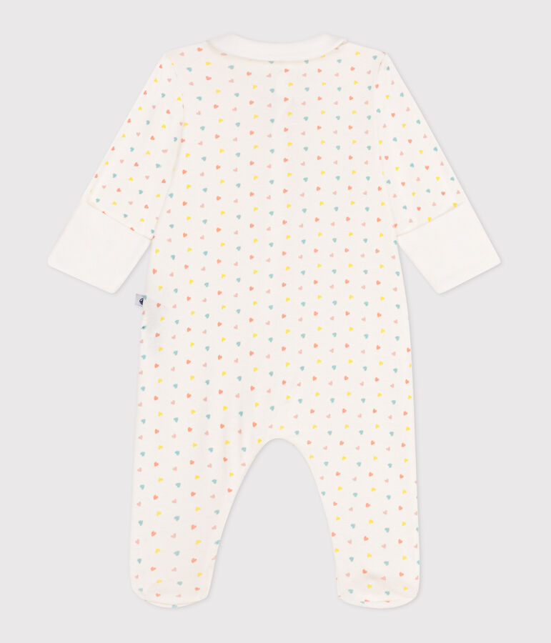 Katoenen babypyjama met ritskraagje en hartjesprint wit/multicouleur