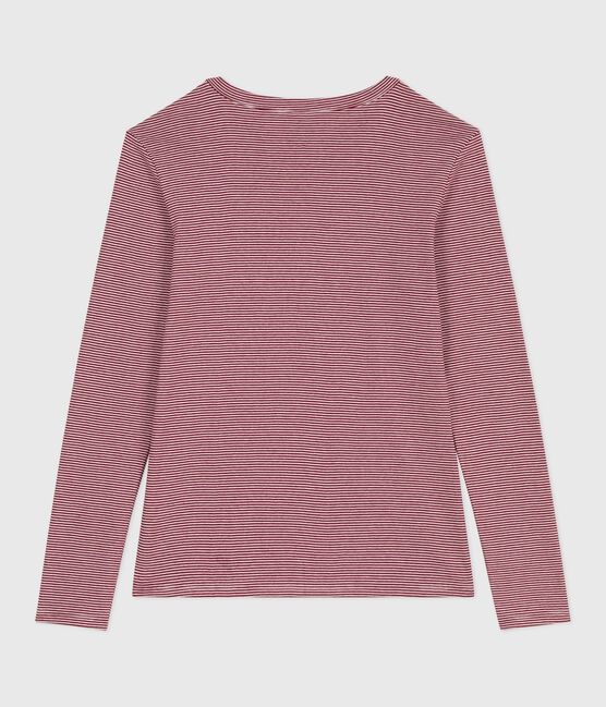 Katoenen dames-T-shirt met lange mouwen - L'Iconique rood AMARANTE/ MARSHMALLOW