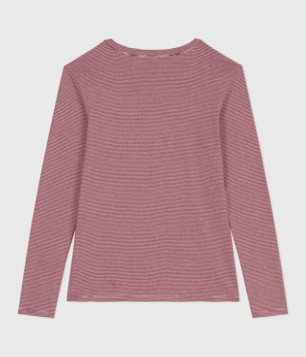 Tee-shirt femme l'iconique en coton manches longues rouge/blanc