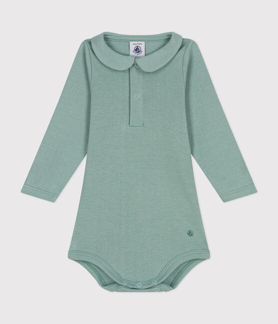 Body manches longues à col en coton bébé vert PAUL