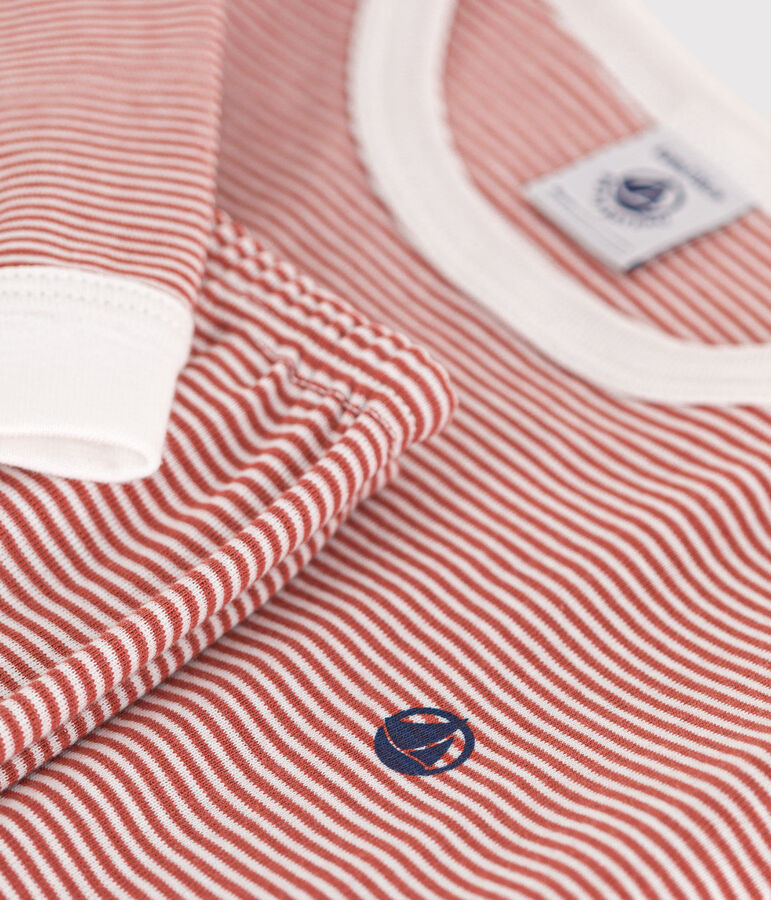 Pyjama ray&eacute; en coton enfant marron/blanc