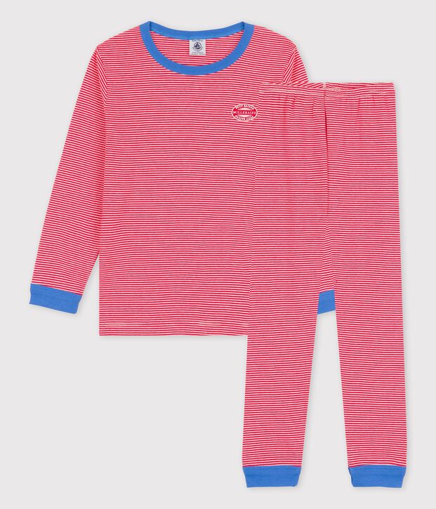 Gestreepte pyjama voor kleine meisjes/jongens in biokatoen rood/wit