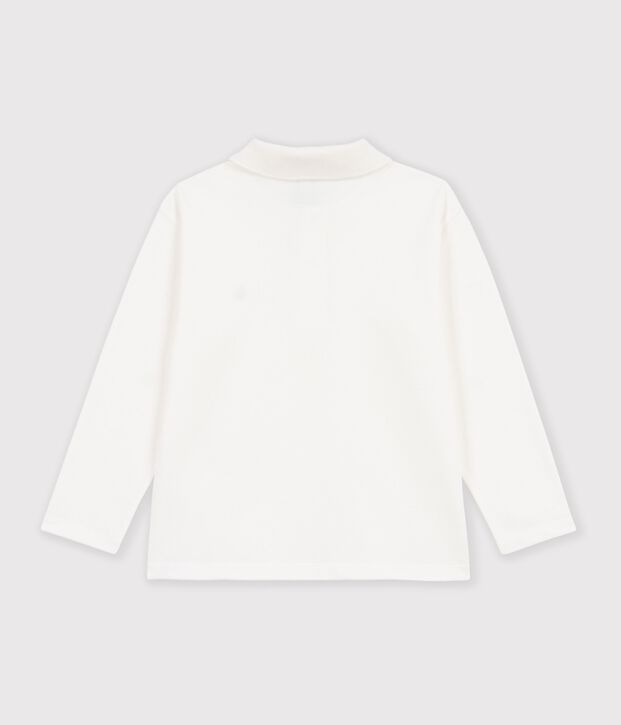 Polo enfant en coton &agrave; manche longues uni blanc