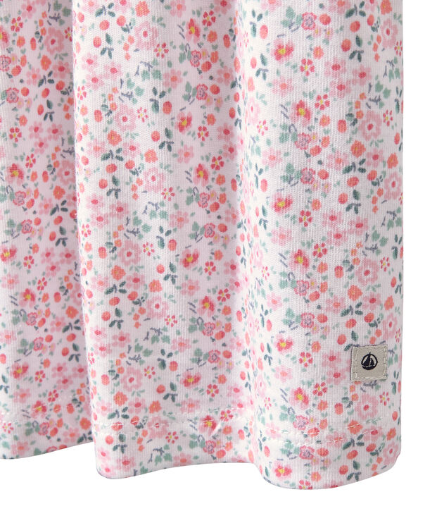 Meisjesnachthemdje met smokwerk en dessin wit/multicouleur