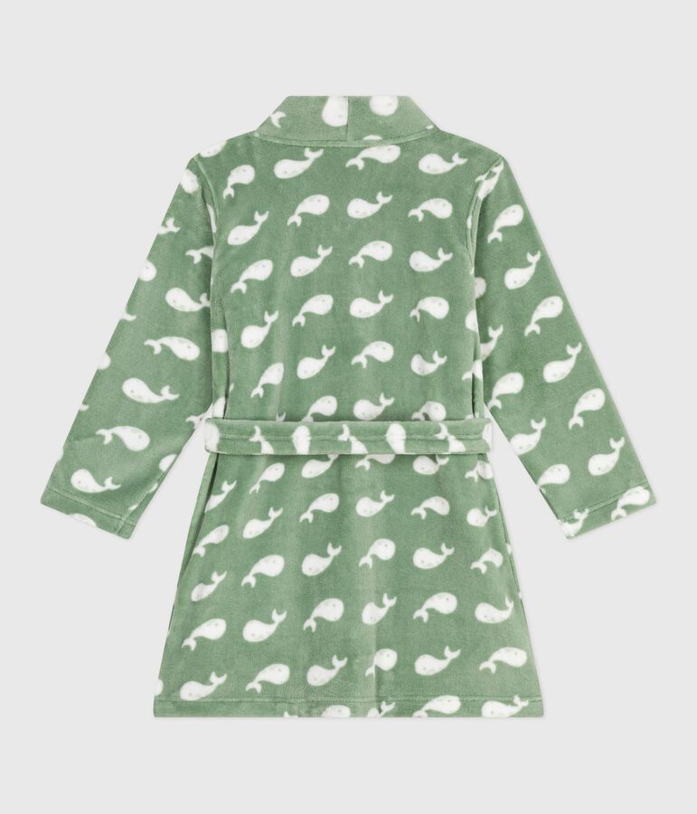 Robe de chambre enfant en polaire imprim&eacute; vert/blanc