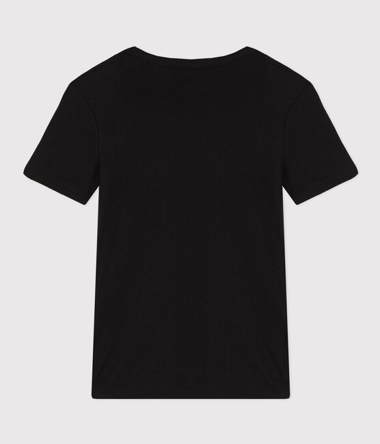 L'Iconique, T-shirt met korte mouw van effen ribstof voor dames zwart BLACK