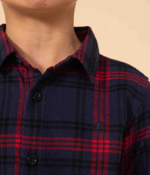 Ruitjeshemd in katoenflanel voor jongens blauw/multicouleur