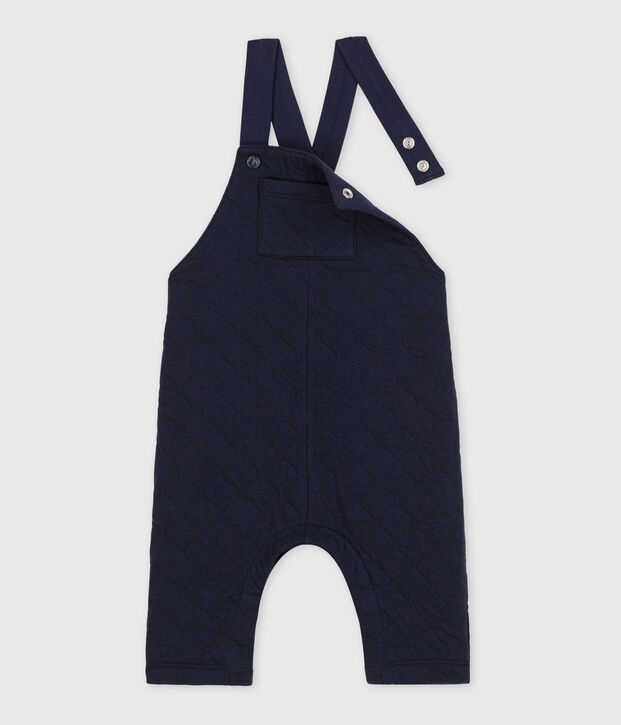 Salopette longue b&eacute;b&eacute; en tubique matelass&eacute; bleu marine