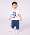 Katoenen effen T-shirt met korte mouwen en motiefje voor baby's wit