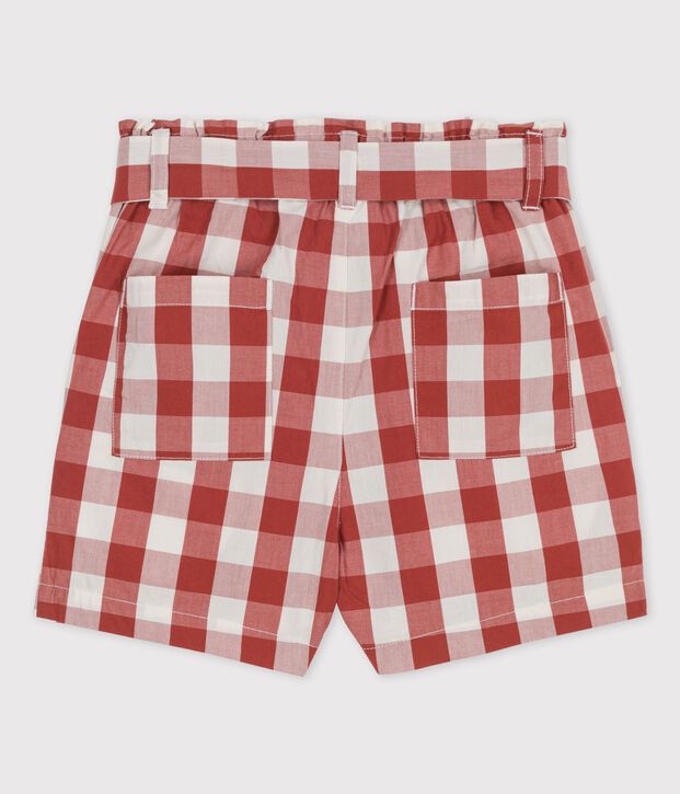 Vichy short in popeline voor meisjes bruin/ecru